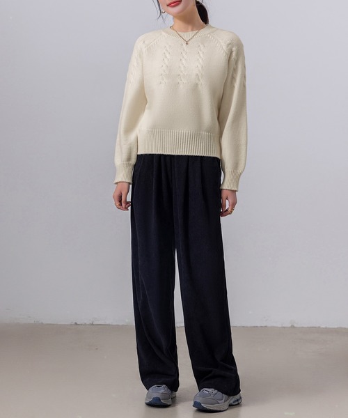 DAY CLOSET（デイ クローゼット）の「レディース 長袖まろやかケーブル編みハイゲージリブニットプルオーバー（ニット/セーター・レディース・ネイビー/キナリ/グレー/レッド/ホワイト・FREE）」の14枚目の写真