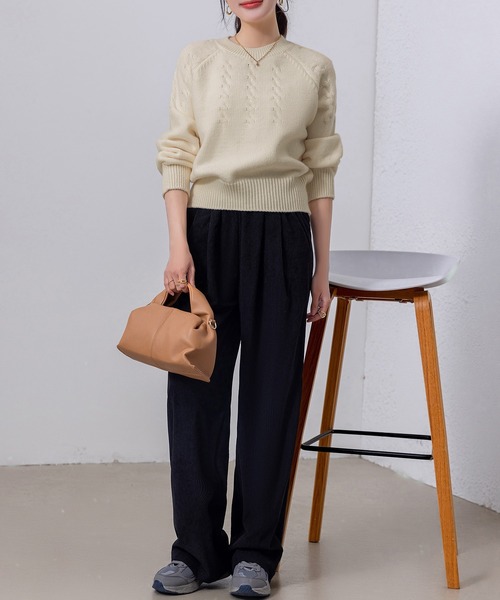 DAY CLOSET（デイ クローゼット）の「レディース 長袖まろやかケーブル編みハイゲージリブニットプルオーバー（ニット/セーター・レディース・ネイビー/キナリ/グレー/レッド/ホワイト・FREE）」の15枚目の写真