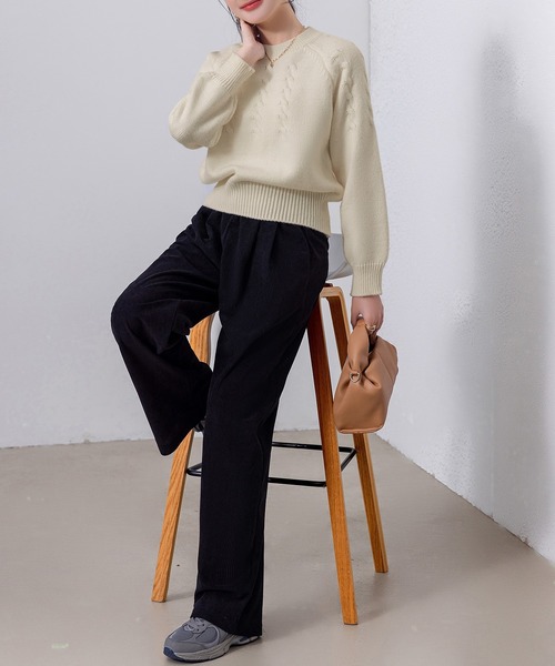 DAY CLOSET（デイ クローゼット）の「レディース 長袖まろやかケーブル編みハイゲージリブニットプルオーバー（ニット/セーター・レディース・ネイビー/キナリ/グレー/レッド/ホワイト・FREE）」の16枚目の写真