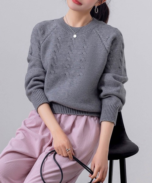 DAY CLOSET（デイ クローゼット）の「レディース 長袖まろやかケーブル編みハイゲージリブニットプルオーバー（ニット/セーター・レディース・ネイビー/キナリ/グレー/レッド/ホワイト・FREE）」の19枚目の写真