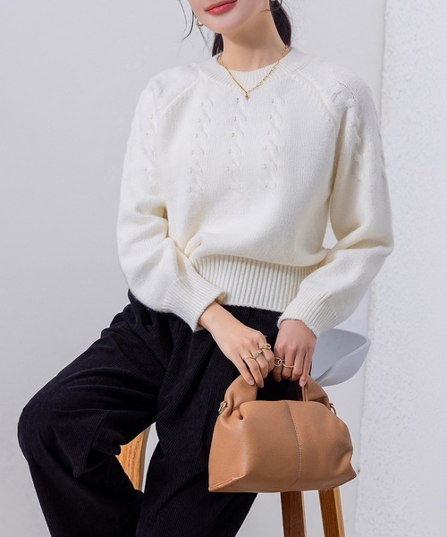 DAY CLOSET（デイ クローゼット）の「レディース 長袖まろやかケーブル編みハイゲージリブニットプルオーバー（ニット/セーター・レディース・ネイビー/キナリ/グレー/レッド/ホワイト・FREE）」の7枚目の写真