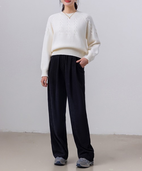 DAY CLOSET（デイ クローゼット）の「レディース 長袖まろやかケーブル編みハイゲージリブニットプルオーバー（ニット/セーター・レディース・ネイビー/キナリ/グレー/レッド/ホワイト・FREE）」の8枚目の写真