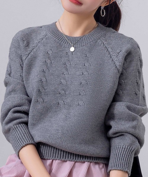セール】レディース 長袖まろやかケーブル編みハイゲージリブニット