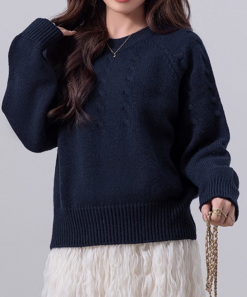 セール】レディース 長袖まろやかケーブル編みハイゲージリブニット