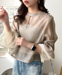ベージュ 長袖 トップス 長袖ボーダーTシャツ ドロップショルダー レディース トップス