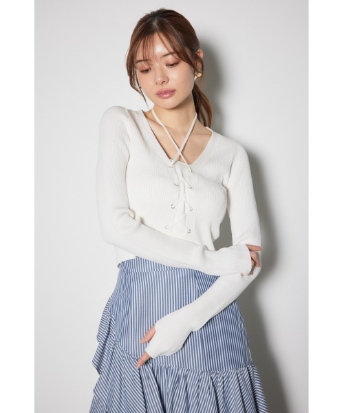 rienda（リエンダ）の「レースアップリブニットトップス（ニット/セーター・レディース・ブラック/ライトブルー/ホワイト/ベージュ・FREE）」の19枚目の写真