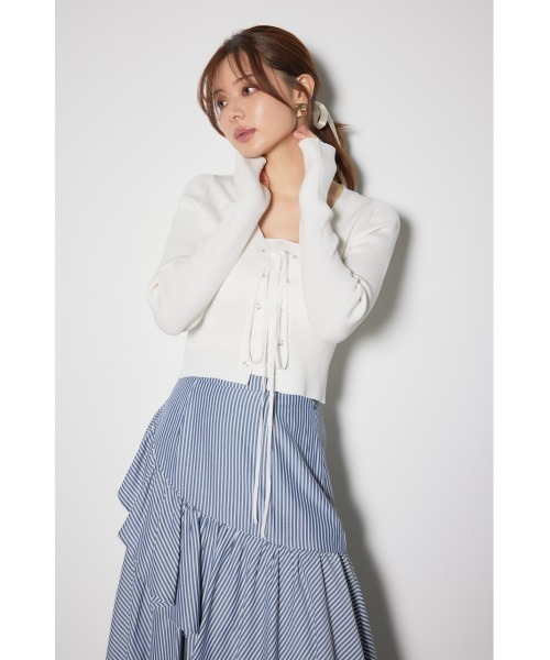 rienda（リエンダ）の「レースアップリブニットトップス（ニット/セーター・レディース・ブラック/ライトブルー/ホワイト/ベージュ・FREE）」の20枚目の写真