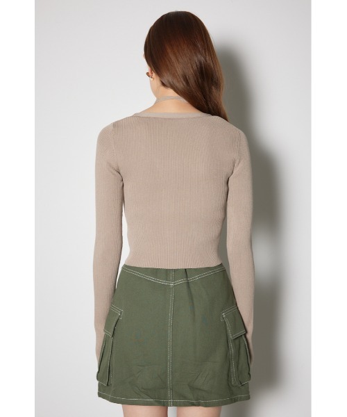 rienda（リエンダ）の「レースアップリブニットトップス（ニット/セーター・レディース・ブラック/ライトブルー/ホワイト/ベージュ・FREE）」の5枚目の写真