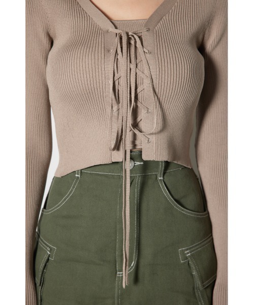 rienda（リエンダ）の「レースアップリブニットトップス（ニット/セーター・レディース・ブラック/ライトブルー/ホワイト/ベージュ・FREE）」の7枚目の写真