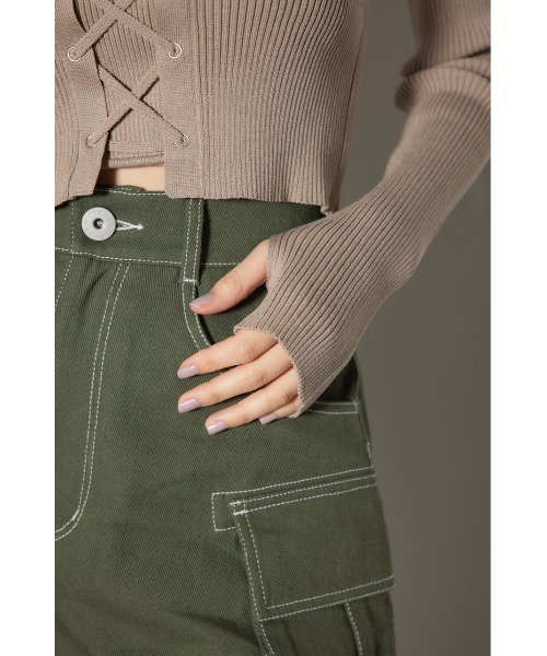 rienda（リエンダ）の「レースアップリブニットトップス（ニット/セーター・レディース・ブラック/ライトブルー/ホワイト/ベージュ・FREE）」の8枚目の写真