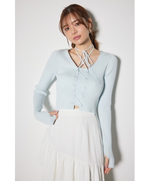 rienda（リエンダ）の「レースアップリブニットトップス（ニット/セーター・レディース・ブラック/ライトブルー/ホワイト/ベージュ・FREE）」の10枚目の写真