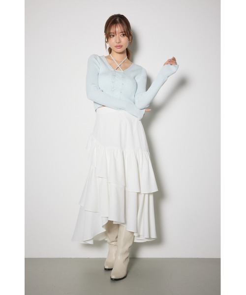 rienda（リエンダ）の「レースアップリブニットトップス（ニット/セーター・レディース・ブラック/ライトブルー/ホワイト/ベージュ・FREE）」の12枚目の写真