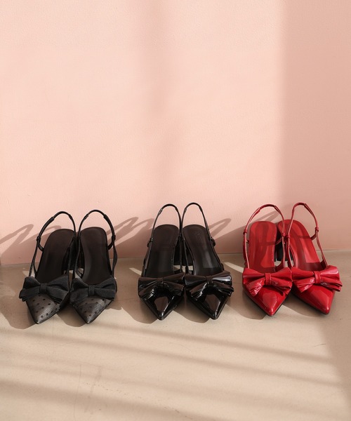 one after another NICE CLAUP（ワンアフターアナザーナイスクラップ）の「ビッグリボンポインテッドパンプス（パンプス・レディース・ブラック/ブラック系その他/レッド・S/M/L）」の4枚目の写真