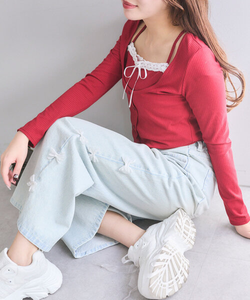 OLIVE des OLIVE(オリーブデオリーブ)の「サイドラインリボンデニムパンツ(その他パンツ・レディース・ピンク/ブルー/サックスブルー・SMALL/MEDIUM)」の17枚目の写真