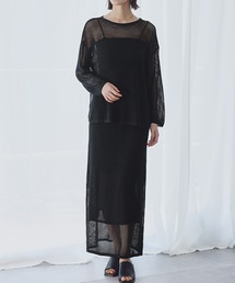 LOWO（ロワ）の「メッシュニットシアープルオーバー・ナロースカート セットアップ 上下セット（セットアップ）」