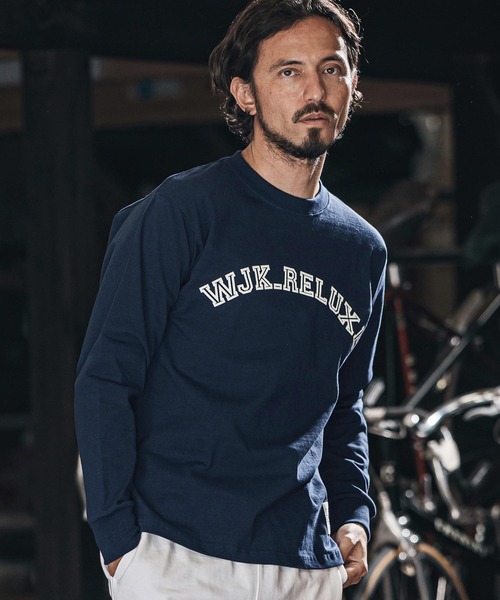 wjk reluxe(ダブルジェーケーリラックス)の「mlt5079-college arch logo print long sleeve tee ロンT(Tシャツ/カットソー・メンズ・ネイビー/ホワイト/ブラック・M/L/XL/S)」の3枚目の写真