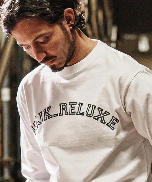 wjk reluxe(ダブルジェーケーリラックス)の「mlt5079-college arch logo print long sleeve tee ロンT(Tシャツ/カットソー・メンズ・ネイビー/ホワイト/ブラック・M/L/XL/S)」の2枚目の写真