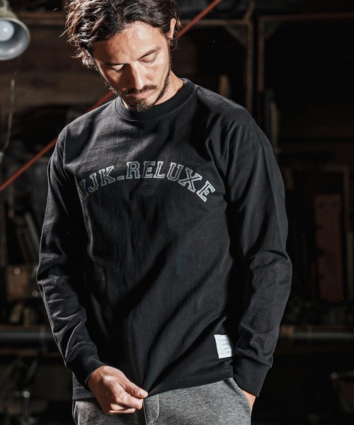 wjk reluxe(ダブルジェーケーリラックス)の「mlt5079-college arch logo print long sleeve tee ロンT(Tシャツ/カットソー・メンズ・ネイビー/ホワイト/ブラック・M/L/XL/S)」の1枚目の写真