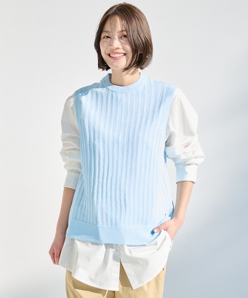 Arnold Palmer（アーノルドパーマー）の「シアーニット ベスト × シャツ レイヤード セット（アンサンブル・レディース・ライトベージュ/ブラック/ライトブルー・M/S/L）」の3枚目の写真