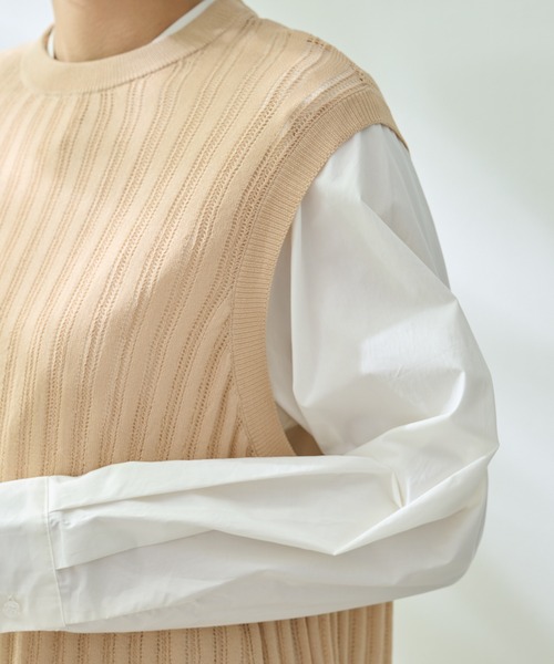 Arnold Palmer（アーノルドパーマー）の「シアーニット ベスト × シャツ レイヤード セット（アンサンブル・レディース・ライトベージュ/ブラック/ライトブルー・M/S/L）」の6枚目の写真