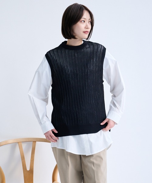 Arnold Palmer（アーノルドパーマー）の「シアーニット ベスト × シャツ レイヤード セット（アンサンブル・レディース・ライトベージュ/ブラック/ライトブルー・M/S/L）」の10枚目の写真