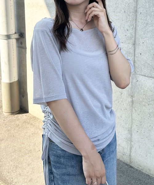 GeeRA(ジーラ)の「夏にぴったり!シアースラブ素材ギャザー&ドレープTシャツセット(アンサンブル・レディース・オフホワイト/グレー/ブラック・LARGE/MEDIUM)」の3枚目の写真