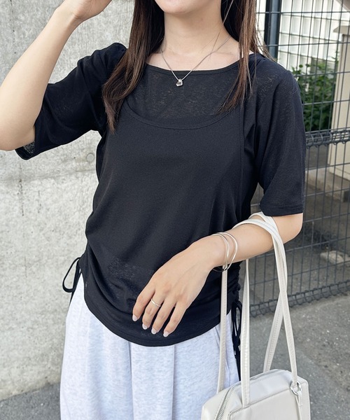 GeeRA(ジーラ)の「夏にぴったり!シアースラブ素材ギャザー&ドレープTシャツセット(アンサンブル・レディース・オフホワイト/グレー/ブラック・LARGE/MEDIUM)」の2枚目の写真