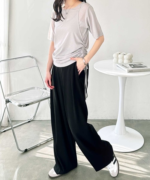GeeRA(ジーラ)の「夏にぴったり!シアースラブ素材ギャザー&ドレープTシャツセット(アンサンブル・レディース・オフホワイト/グレー/ブラック・LARGE/MEDIUM)」の4枚目の写真