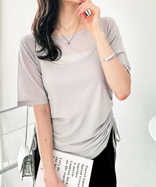 GeeRA(ジーラ)の「夏にぴったり!シアースラブ素材ギャザー&ドレープTシャツセット(アンサンブル・レディース・オフホワイト/グレー/ブラック・LARGE/MEDIUM)」の10枚目の写真