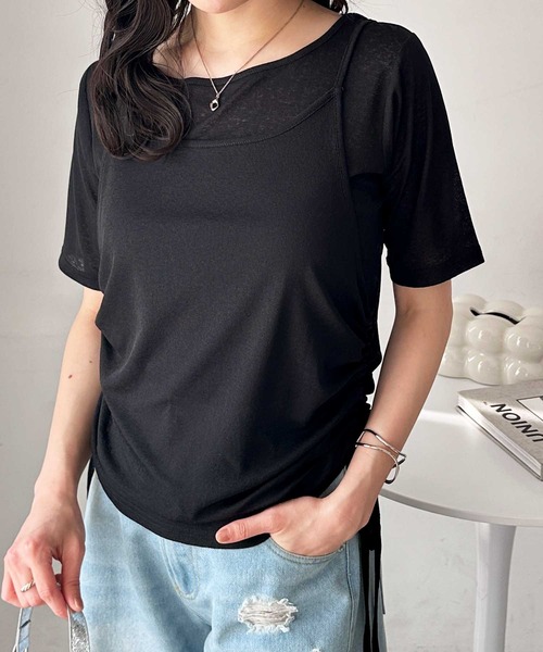GeeRA(ジーラ)の「夏にぴったり!シアースラブ素材ギャザー&ドレープTシャツセット(アンサンブル・レディース・オフホワイト/グレー/ブラック・LARGE/MEDIUM)」の7枚目の写真