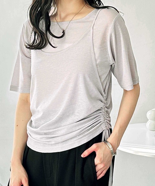 GeeRA(ジーラ)の「夏にぴったり!シアースラブ素材ギャザー&ドレープTシャツセット(アンサンブル・レディース・オフホワイト/グレー/ブラック・LARGE/MEDIUM)」の9枚目の写真