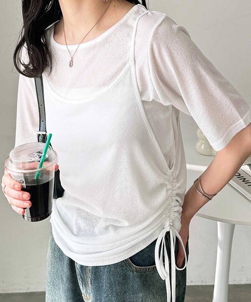 GeeRA(ジーラ)の「夏にぴったり!シアースラブ素材ギャザー&ドレープTシャツセット(アンサンブル・レディース・オフホワイト/グレー/ブラック・LARGE/MEDIUM)」の12枚目の写真