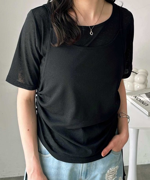 GeeRA(ジーラ)の「夏にぴったり!シアースラブ素材ギャザー&ドレープTシャツセット(アンサンブル・レディース・オフホワイト/グレー/ブラック・LARGE/MEDIUM)」の6枚目の写真