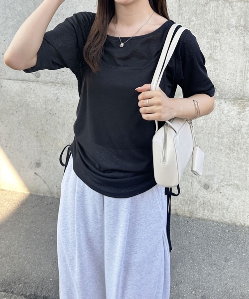 GeeRA(ジーラ)の「夏にぴったり!シアースラブ素材ギャザー&ドレープTシャツセット(アンサンブル・レディース・オフホワイト/グレー/ブラック・LARGE/MEDIUM)」の15枚目の写真