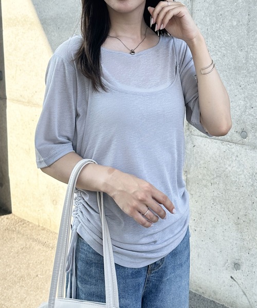 GeeRA(ジーラ)の「夏にぴったり!シアースラブ素材ギャザー&ドレープTシャツセット(アンサンブル・レディース・オフホワイト/グレー/ブラック・LARGE/MEDIUM)」の18枚目の写真