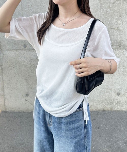 GeeRA(ジーラ)の「夏にぴったり!シアースラブ素材ギャザー&ドレープTシャツセット(アンサンブル・レディース・オフホワイト/グレー/ブラック・LARGE/MEDIUM)」の13枚目の写真
