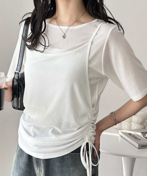GeeRA(ジーラ)の「夏にぴったり!シアースラブ素材ギャザー&ドレープTシャツセット(アンサンブル・レディース・オフホワイト/グレー/ブラック・LARGE/MEDIUM)」の14枚目の写真