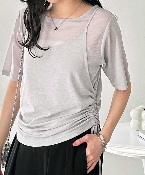 GeeRA(ジーラ)の「夏にぴったり!シアースラブ素材ギャザー&ドレープTシャツセット(アンサンブル・レディース・オフホワイト/グレー/ブラック・LARGE/MEDIUM)」の19枚目の写真