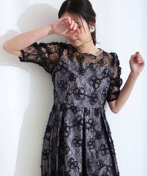 PourVous(プールヴー)の「バックリボン フレア タック 結婚式 二次会 パーティー ドレス ギャザースリーブスパンコール 七分袖&ミモレ丈 お呼ばれ 同窓会 成人式 オケージョンドレス フォーマル 謝恩会 20代 30代(ドレス・レディース・ブラック/ネイビー/ベージュ・S/M)」の5枚目の写真