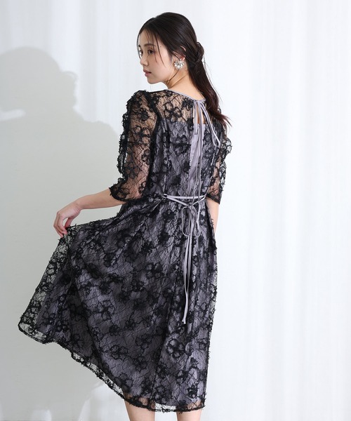 PourVous(プールヴー)の「バックリボン フレア タック 結婚式 二次会 パーティー ドレス ギャザースリーブスパンコール 七分袖&ミモレ丈 お呼ばれ 同窓会 成人式 オケージョンドレス フォーマル 謝恩会 20代 30代(ドレス・レディース・ブラック/ネイビー/ベージュ・S/M)」の6枚目の写真