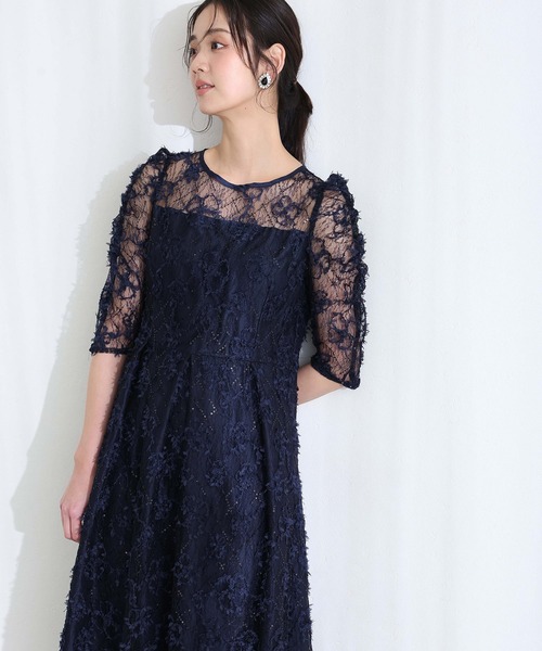 PourVous(プールヴー)の「バックリボン フレア タック 結婚式 二次会 パーティー ドレス ギャザースリーブスパンコール 七分袖&ミモレ丈 お呼ばれ 同窓会 成人式 オケージョンドレス フォーマル 謝恩会 20代 30代(ドレス・レディース・ブラック/ネイビー/ベージュ・S/M)」の9枚目の写真