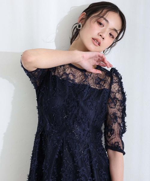 PourVous(プールヴー)の「バックリボン フレア タック 結婚式 二次会 パーティー ドレス ギャザースリーブスパンコール 七分袖&ミモレ丈 お呼ばれ 同窓会 成人式 オケージョンドレス フォーマル 謝恩会 20代 30代(ドレス・レディース・ブラック/ネイビー/ベージュ・S/M)」の10枚目の写真