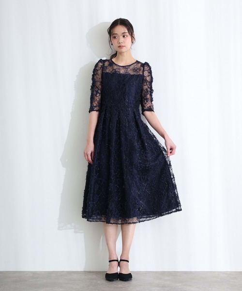 PourVous(プールヴー)の「バックリボン フレア タック 結婚式 二次会 パーティー ドレス ギャザースリーブスパンコール 七分袖&ミモレ丈 お呼ばれ 同窓会 成人式 オケージョンドレス フォーマル 謝恩会 20代 30代(ドレス・レディース・ブラック/ネイビー/ベージュ・S/M)」の11枚目の写真