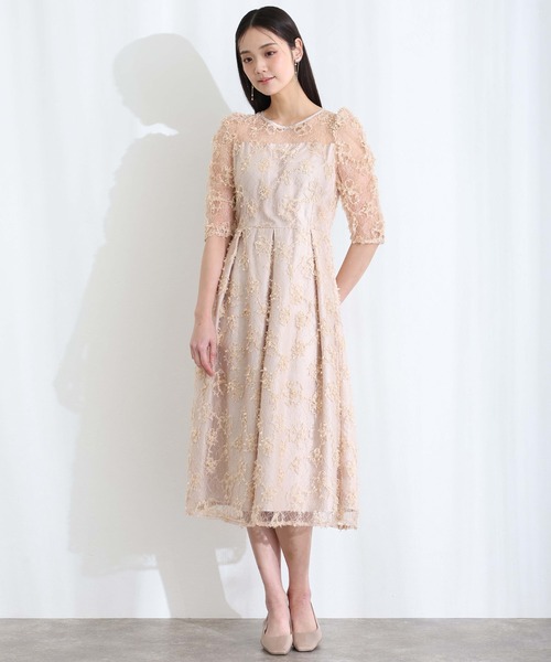 PourVous(プールヴー)の「バックリボン フレア タック 結婚式 二次会 パーティー ドレス ギャザースリーブスパンコール 七分袖&ミモレ丈 お呼ばれ 同窓会 成人式 オケージョンドレス フォーマル 謝恩会 20代 30代(ドレス・レディース・ブラック/ネイビー/ベージュ・S/M)」の12枚目の写真