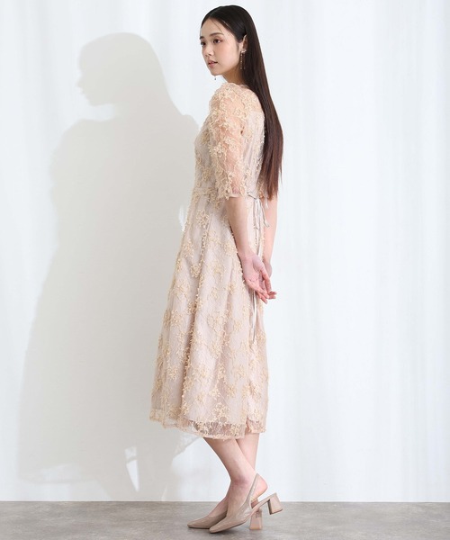 PourVous(プールヴー)の「バックリボン フレア タック 結婚式 二次会 パーティー ドレス ギャザースリーブスパンコール 七分袖&ミモレ丈 お呼ばれ 同窓会 成人式 オケージョンドレス フォーマル 謝恩会 20代 30代(ドレス・レディース・ブラック/ネイビー/ベージュ・S/M)」の13枚目の写真