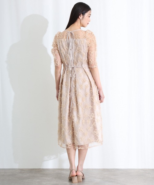 PourVous(プールヴー)の「バックリボン フレア タック 結婚式 二次会 パーティー ドレス ギャザースリーブスパンコール 七分袖&ミモレ丈 お呼ばれ 同窓会 成人式 オケージョンドレス フォーマル 謝恩会 20代 30代(ドレス・レディース・ブラック/ネイビー/ベージュ・S/M)」の14枚目の写真