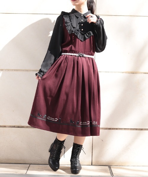axes femme（アクシーズファム）の「キャット刺繍ドッキングワンピース（ワンピース・レディース・ワイン/ブラック・FREE）」の2枚目の写真