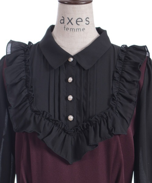 axes femme（アクシーズファム）の「キャット刺繍ドッキングワンピース（ワンピース・レディース・ワイン/ブラック・FREE）」の18枚目の写真