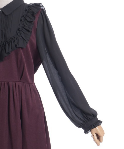 axes femme（アクシーズファム）の「キャット刺繍ドッキングワンピース（ワンピース・レディース・ワイン/ブラック・FREE）」の10枚目の写真