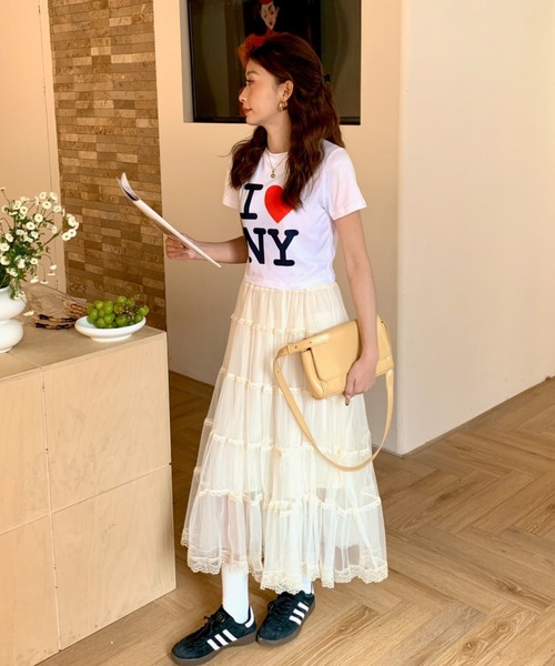 doneeyuアイボリー ポリエステル スカート新品 Blooming jacquard skirt (Blue gray) – Audire
